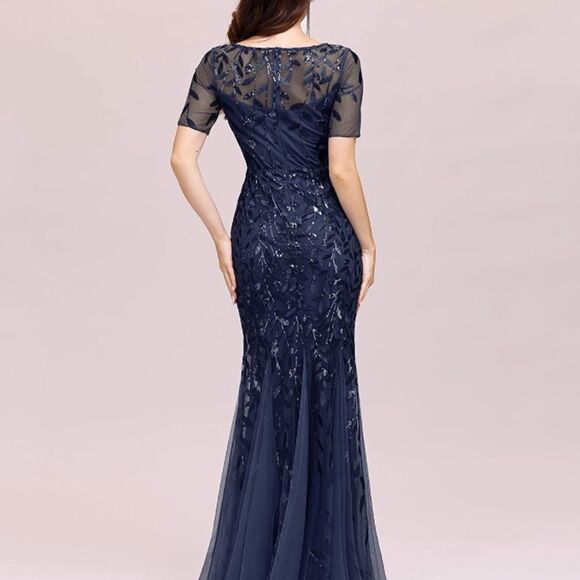 NWT Elegant Mermaid Evening or wedding guest Gown Navy Blue Fits Sz 4 - Picture 2 of 10